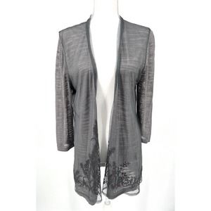 coldwater creek cardigan sweater Lightweight Sheer Embroidered Large Open Front